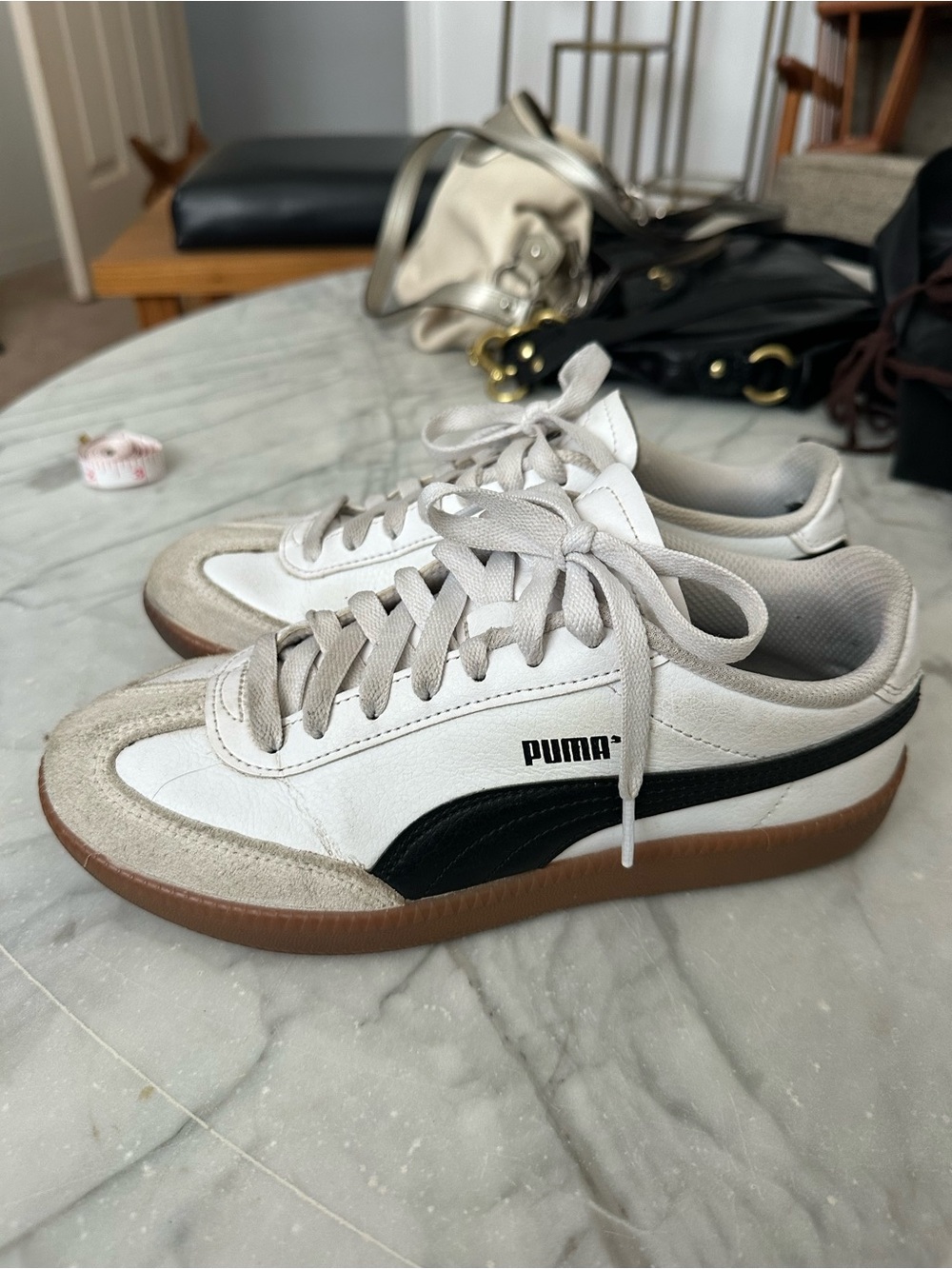 Puma White, Black & Gum Classic Low-Top Sneakers